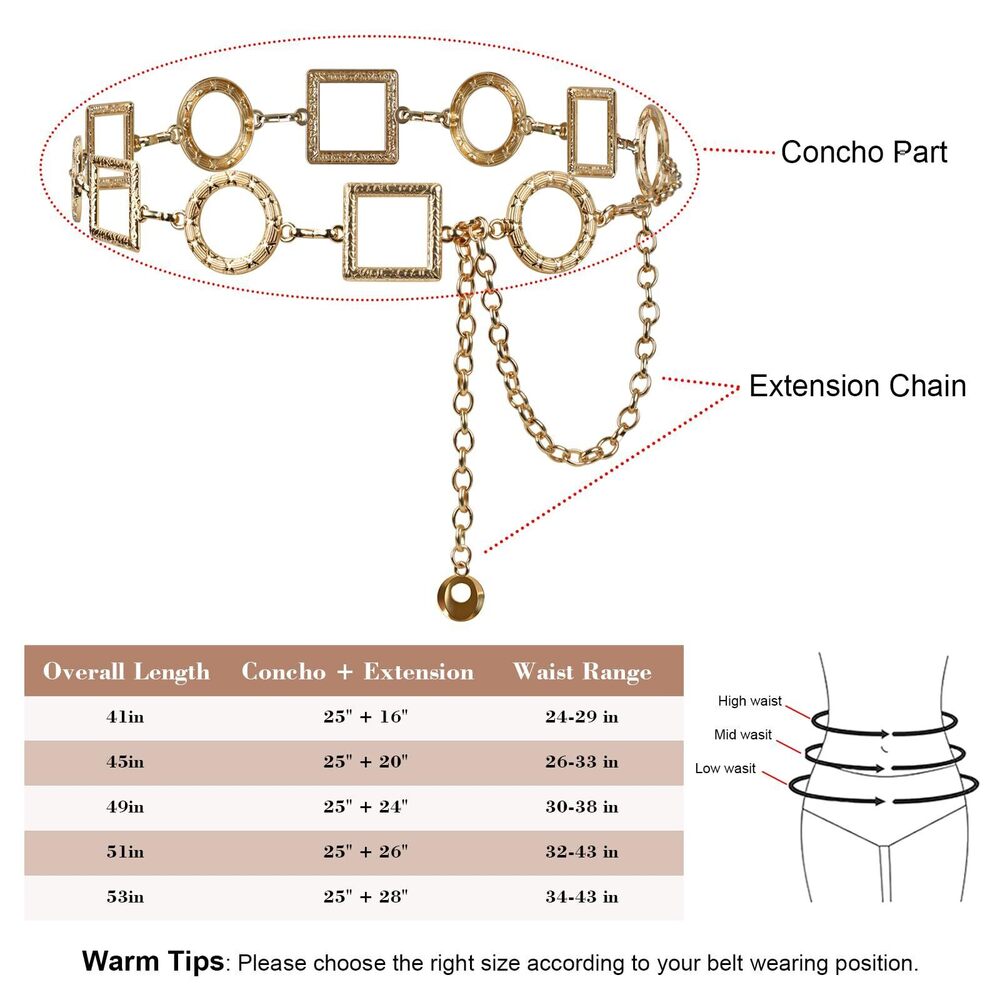 1741 Gold Chain Belts For Women, Adjustable Western Concho Waist Chain, - Picture 7 of 7